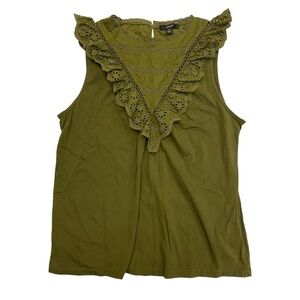 J Crew Eyelet Ruffle Front Top in Olive Green size S